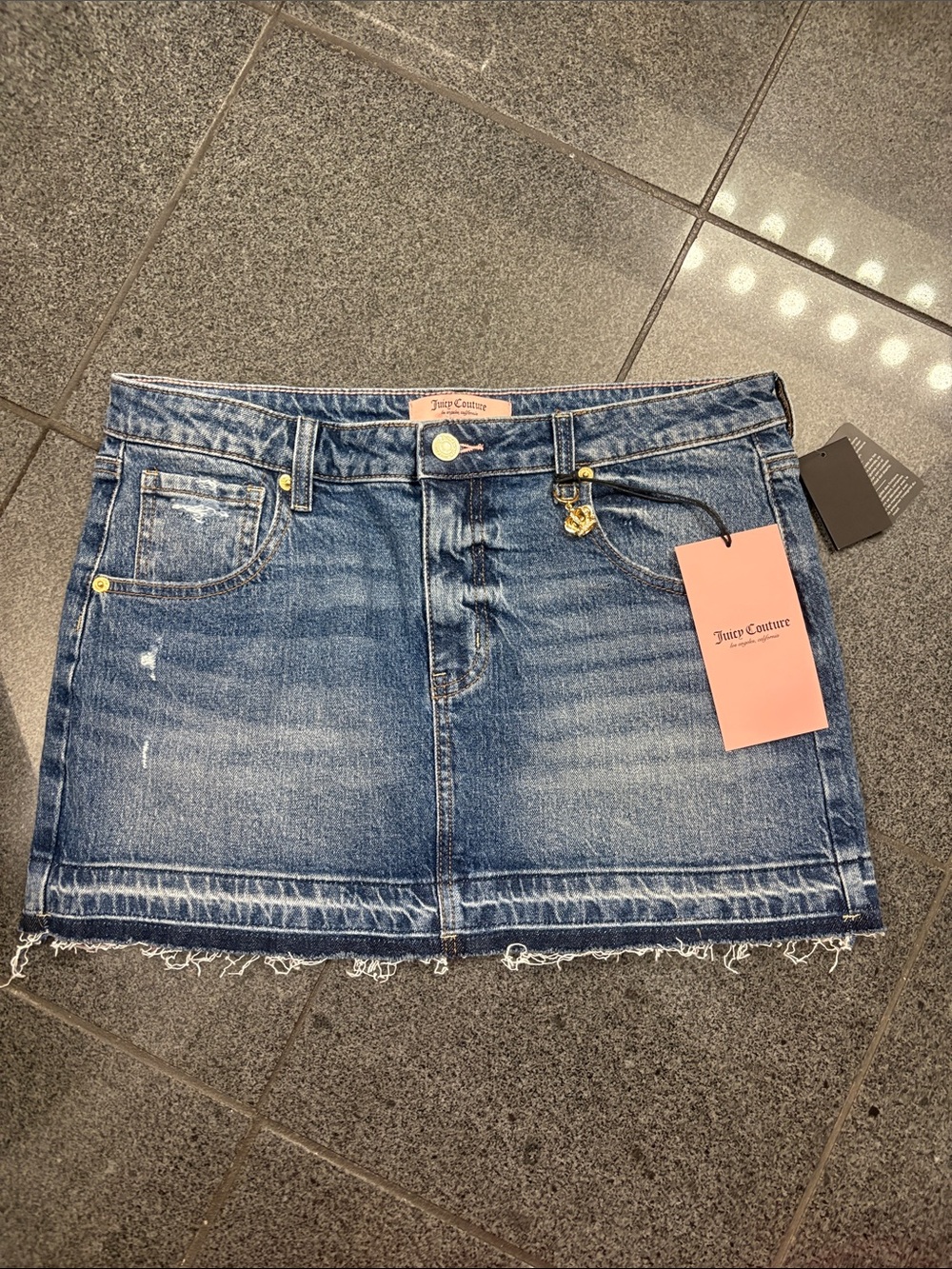 Juicy Couture Blue Distressed Denim Mini Skirt with Frayed Hem